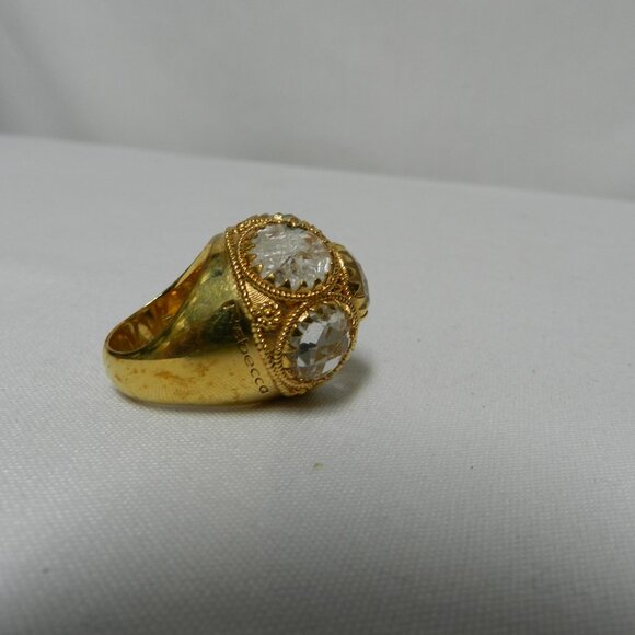 Rebecca Jewelry Glass Faux Diamond & Gold Domed large Ring made in Italy Size 7 - Picture 8 of 12